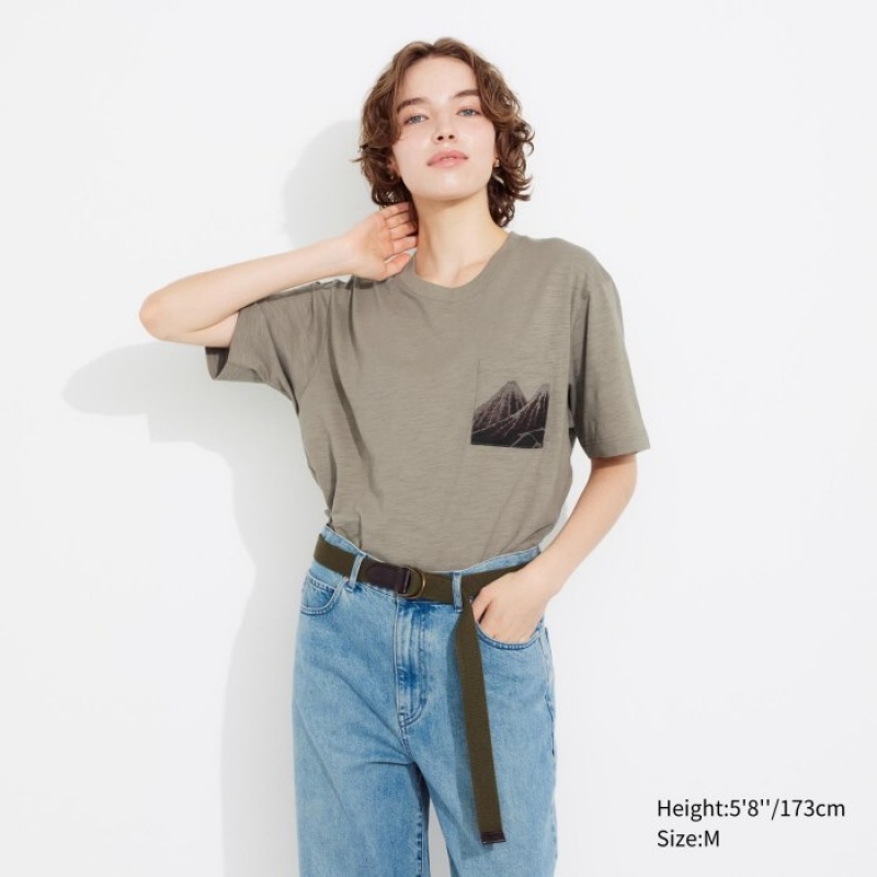 Uniqlo Hokusai UT (Kurzes Sleeve) Graphic T Shirt Damen Beige | YARW-62473