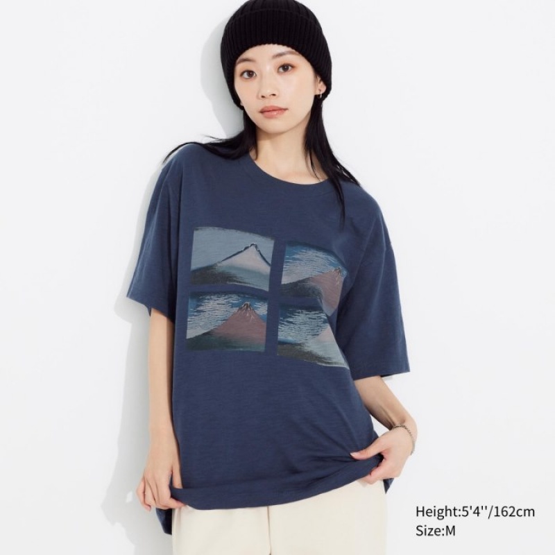 Uniqlo Hokusai UT (Kurzes Sleeve) Graphic T Shirt Damen Blau | YQJC-48605