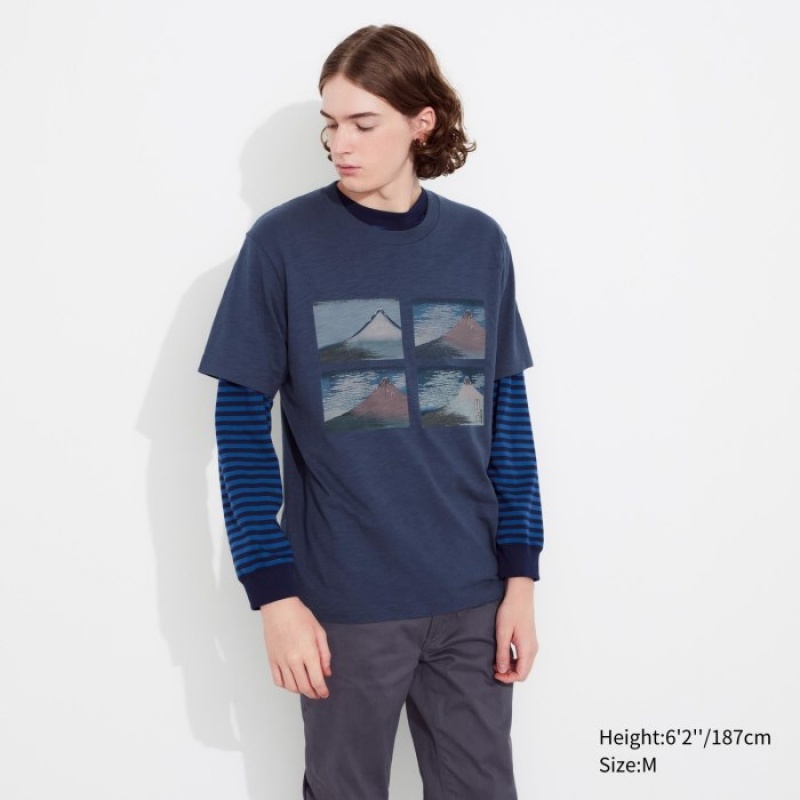 Uniqlo Hokusai UT (Kurzes Sleeve) Graphic T Shirt Damen Blau | YQJC-48605