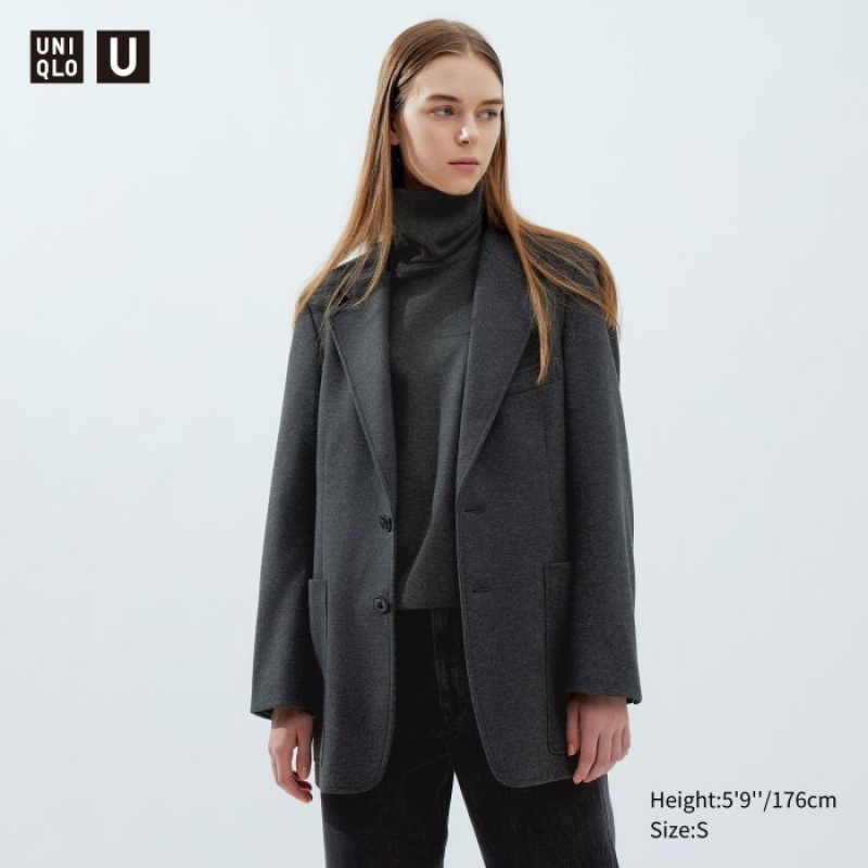 Uniqlo Jersey Tailored Jacket Blazer Damen Dunkelgrau | XYJC-90124