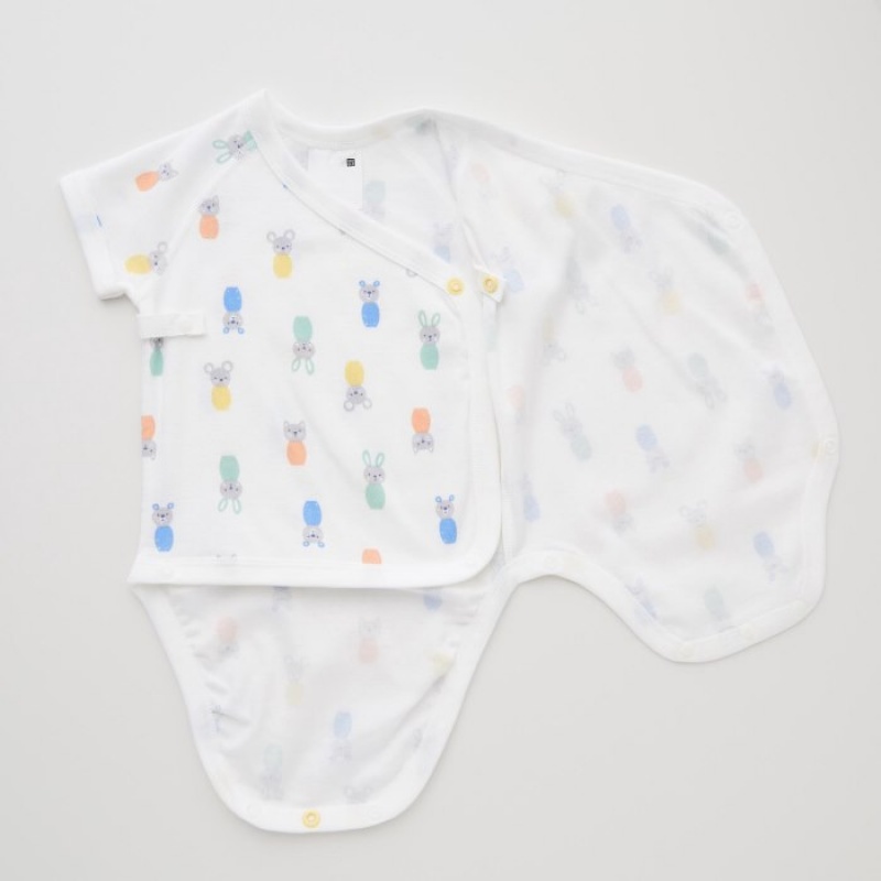 Uniqlo Joy of Print Kurzes-Sleeve (Animals) (Open Front) Body Baby Weiß | YCHX-60153