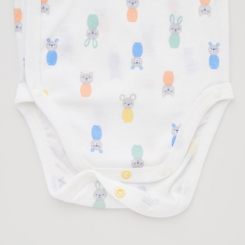 Uniqlo Joy of Print Kurzes-Sleeve (Animals) (Open Front) Body Baby Weiß | YCHX-60153