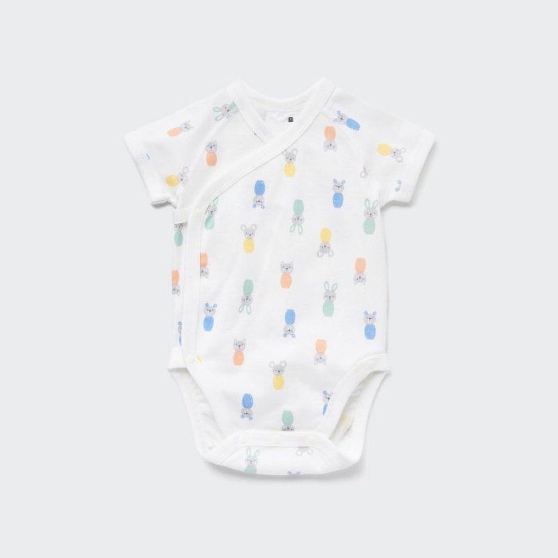 Uniqlo Joy of Print Kurzes-Sleeve (Animals) (Open Front) Body Baby Weiß | YCHX-60153