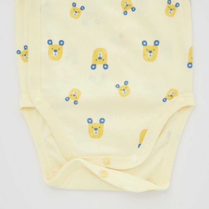 Uniqlo Joy of Print Kurzes-Sleeve (Bears) (Open Front) Body Baby Gelb | EJXU-81493