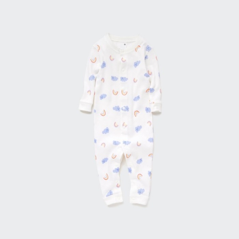 Uniqlo Joy of Print Long-Sleeve Outfit (Cloud) Einteiler Baby Weiß | TQIL-27145