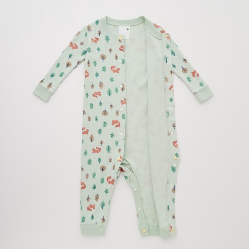 Uniqlo Joy of Print Long-Sleeve Outfit (Fox) Einteiler Baby Grün | RMKV-93568