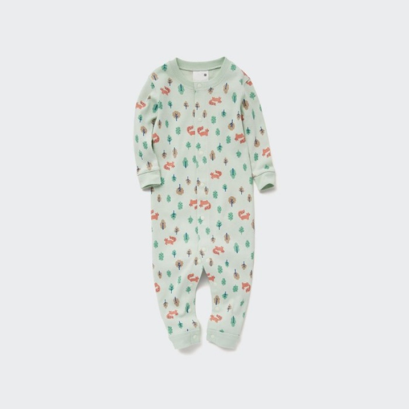 Uniqlo Joy of Print Long-Sleeve Outfit (Fox) Einteiler Baby Grün | RMKV-93568