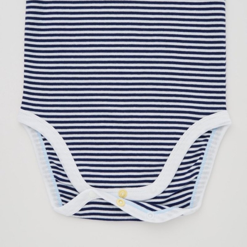 Uniqlo Kurzes-Sleeve (Gestreift) Body Baby Navy | QJFK-50178