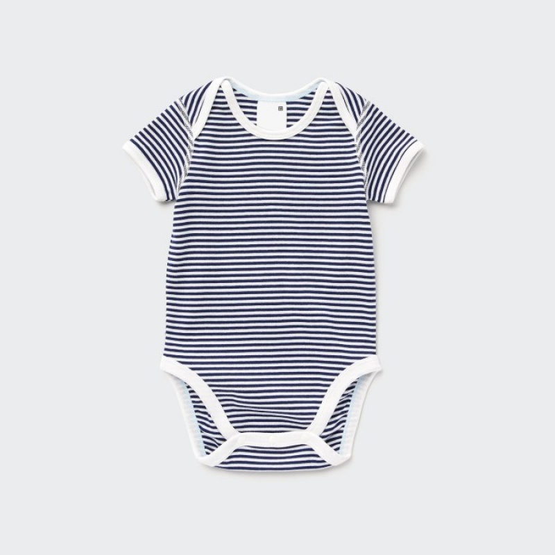 Uniqlo Kurzes-Sleeve (Gestreift) Body Baby Navy | QJFK-50178