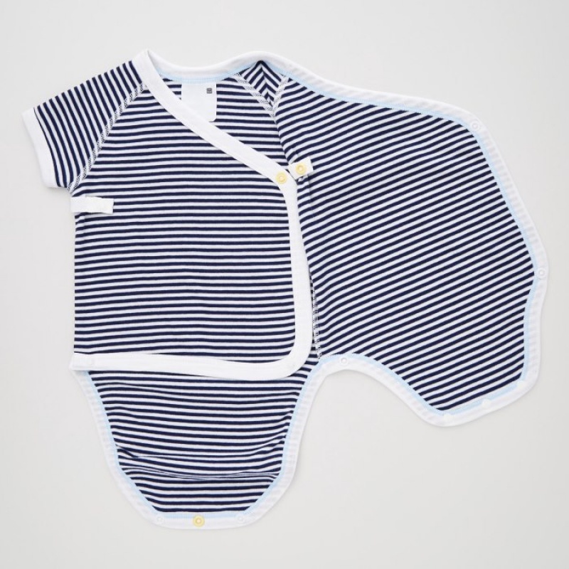 Uniqlo Kurzes-Sleeve (Gestreift) Body Baby Hellgrün | IJGE-73219