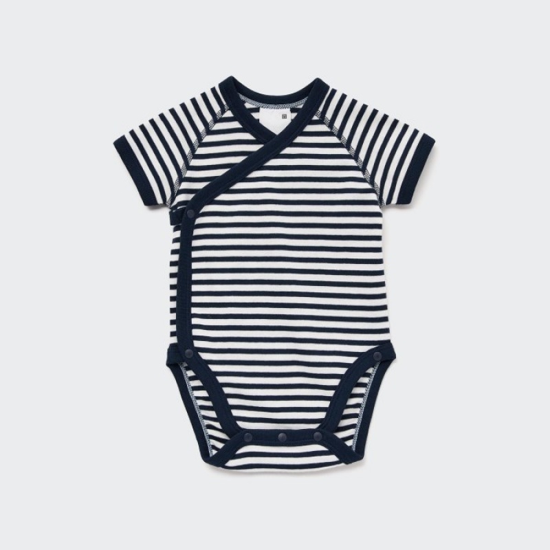 Uniqlo Kurzes-Sleeve (Open Front) Body Baby Navy | IKJP-60359