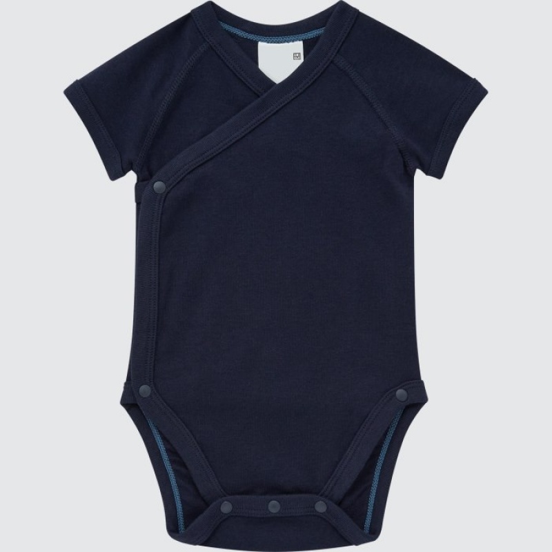 Uniqlo Kurzes-Sleeve (Open Front) Body Baby Navy | QFYL-61389