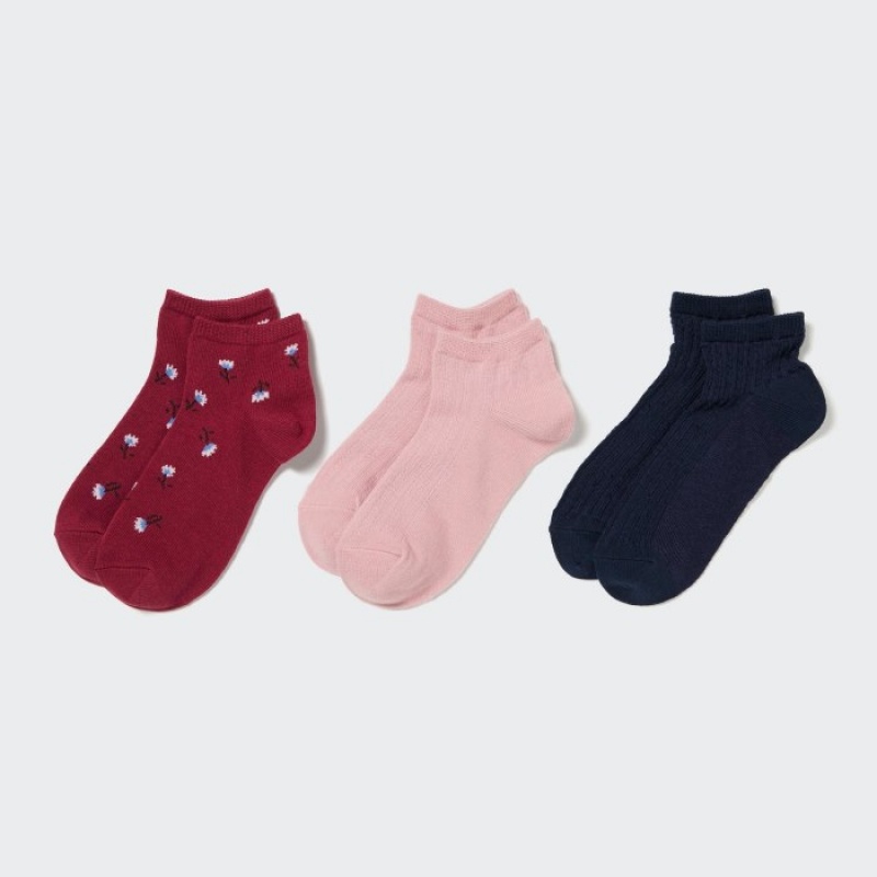 Uniqlo Kurzes 3 Pack Socken Kinder Rot | PYXH-60852