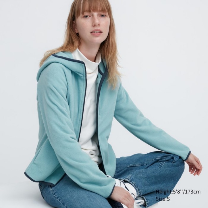 Uniqlo Light Fleece Full-Zip Hoodie Damen Blau | RKAU-90264