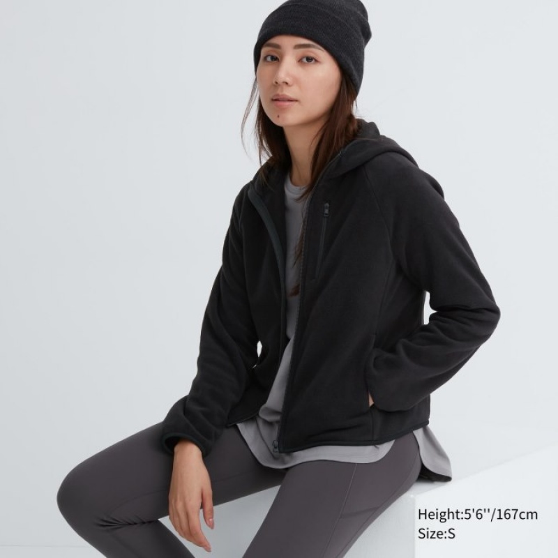 Uniqlo Light Fleece Full-Zip Hoodie Damen Schwarz | UXRJ-56183