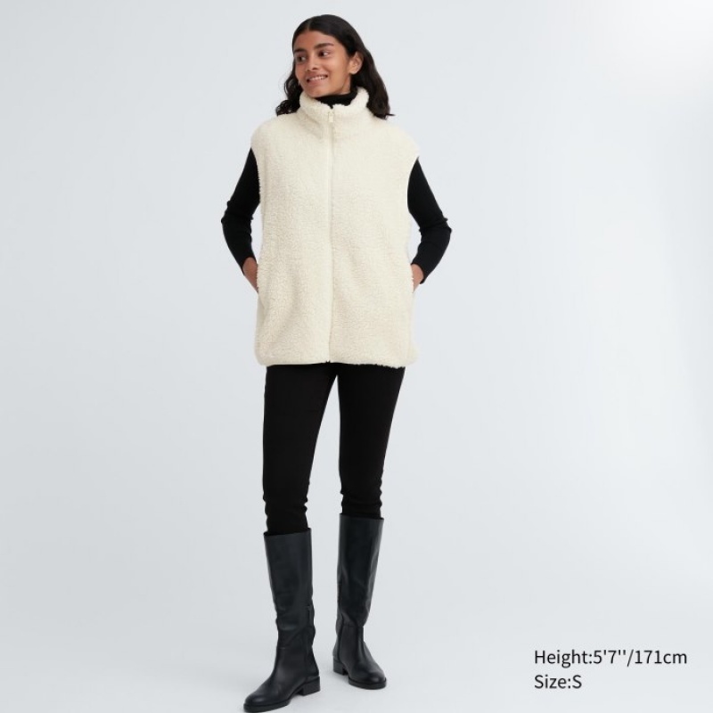 Uniqlo Light Pile-Gefütterte Fleece Weste Damen Weiß | RTPB-54761