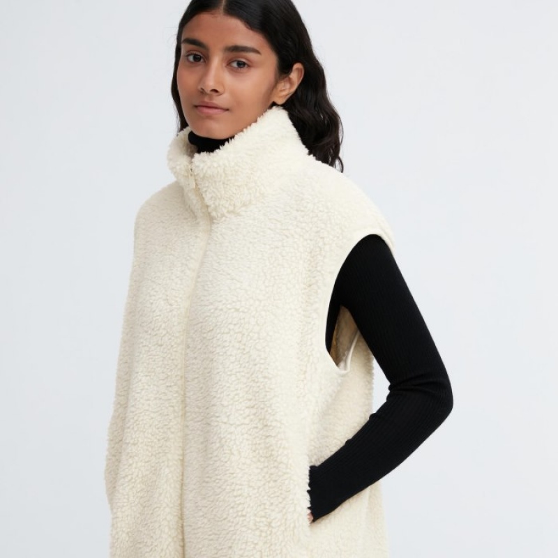 Uniqlo Light Pile-Gefütterte Fleece Weste Damen Weiß | RTPB-54761