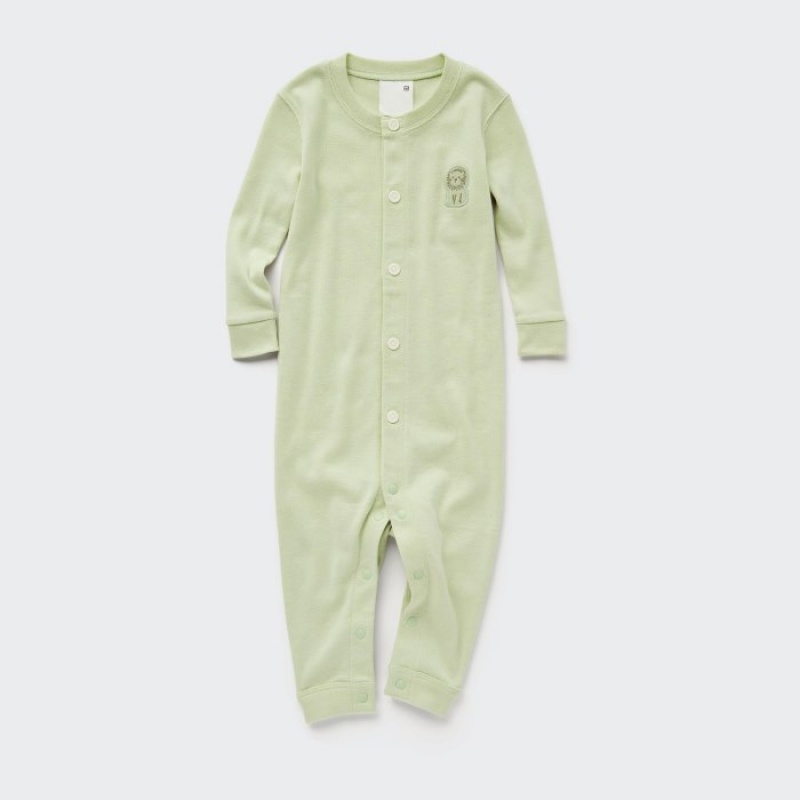 Uniqlo Long-Sleeve Outfit Einteiler Baby Hellgrün | ESDG-36598