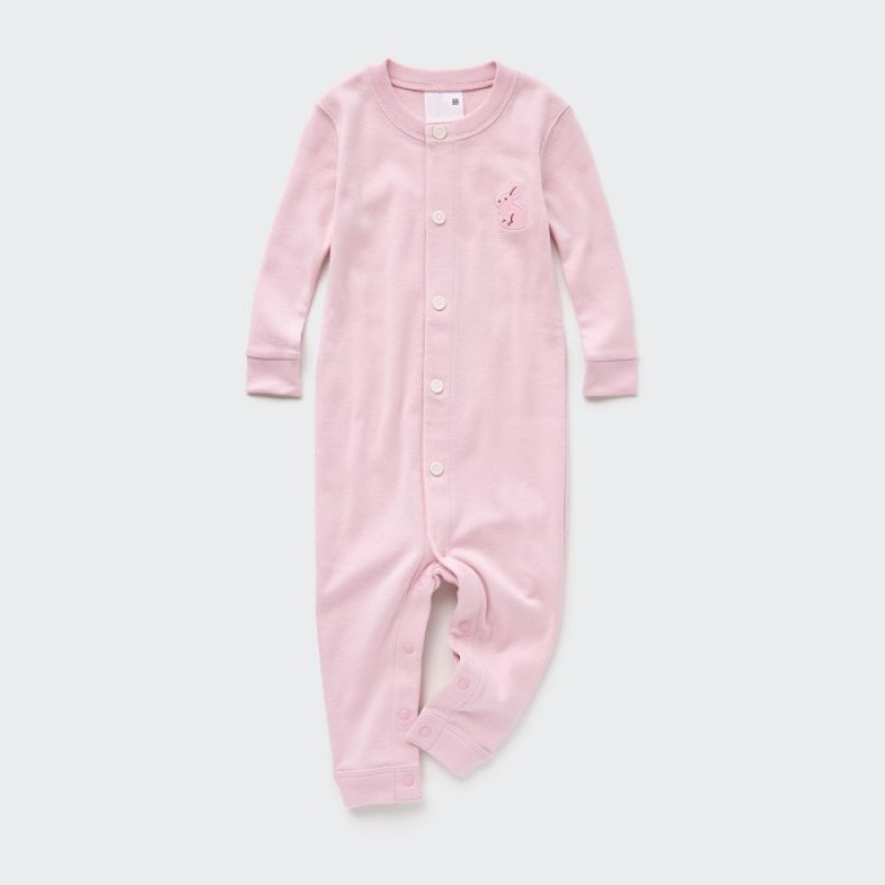 Uniqlo Long-Sleeve Outfit Einteiler Baby Rosa | QLHR-97352