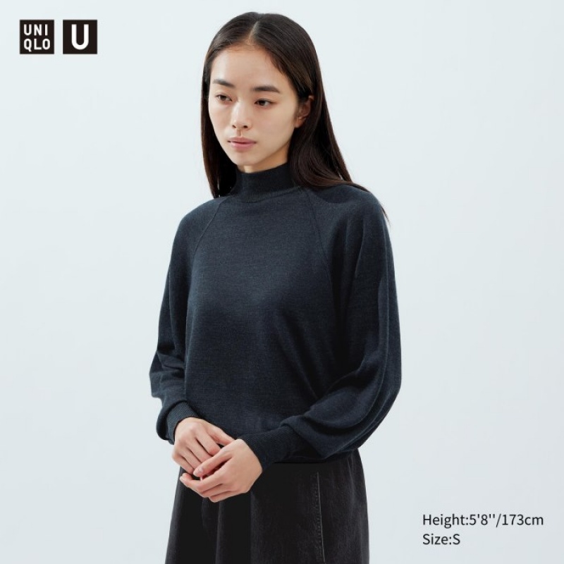 Uniqlo Merino Blend Volume Long-Sleeve Pullover Damen Blau | AKRU-49328