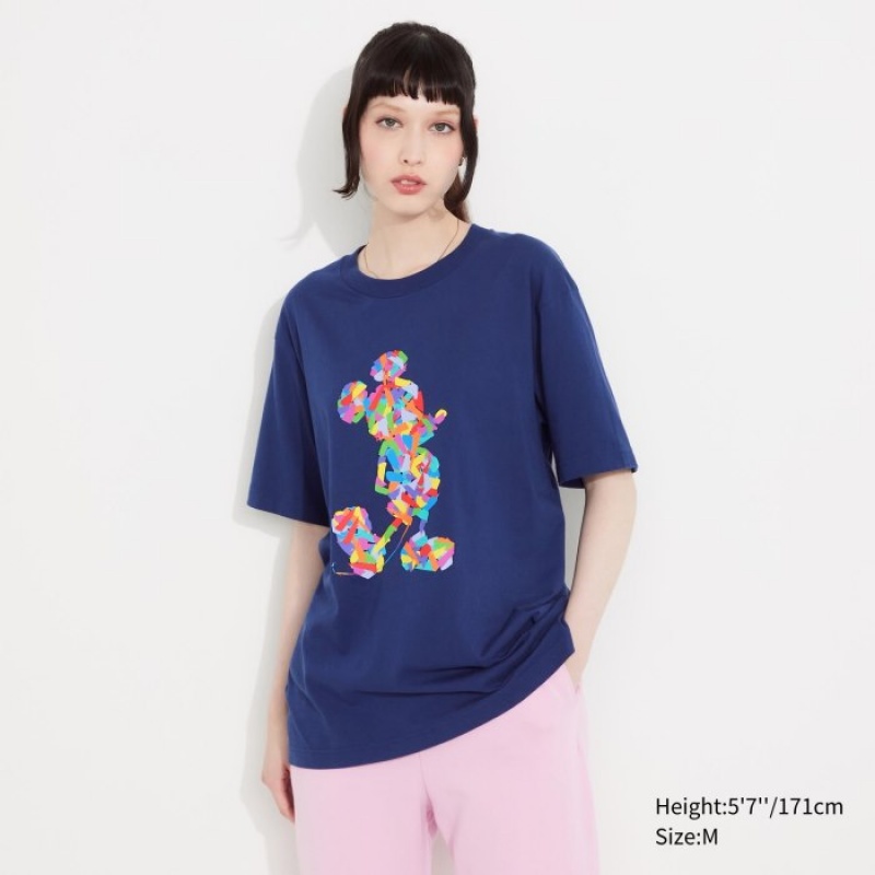 Uniqlo Mickey Stands UT (Kurzes-Sleeve) Graphic T Shirt Damen Blau | QFVL-47603