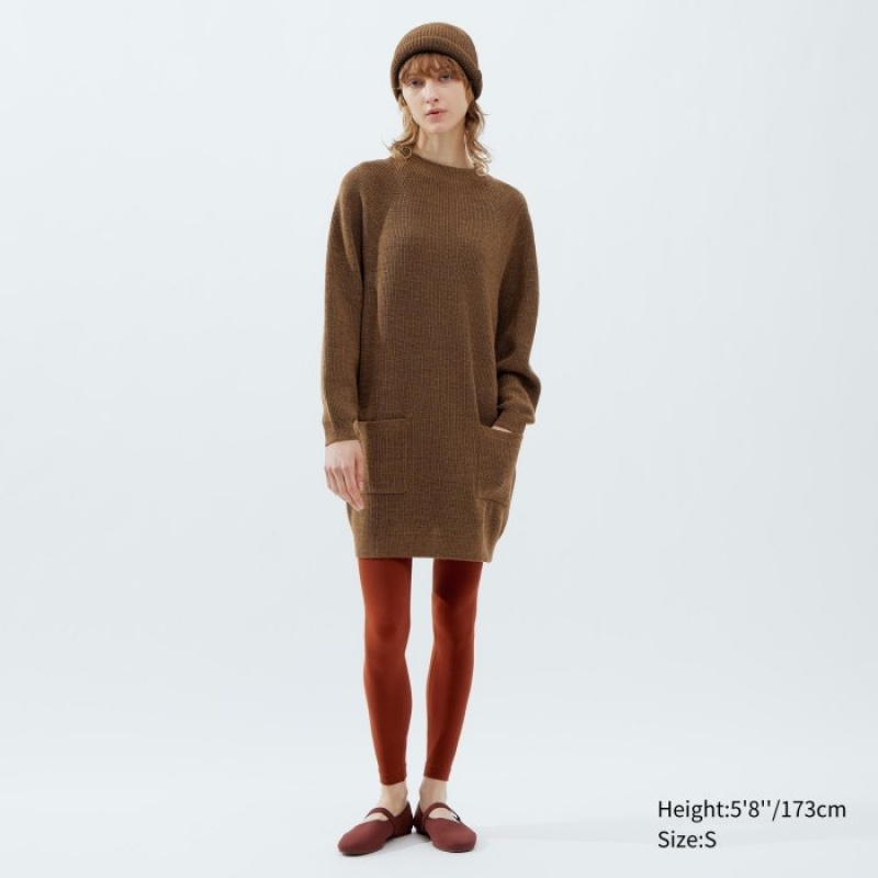 Uniqlo Mock Neck Long-Sleeve Kleid Damen Olivgrün | FAQX-05147