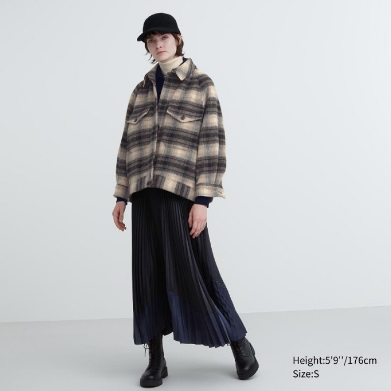 Uniqlo Oversized Checked Jacken Damen Grau | XZID-53269