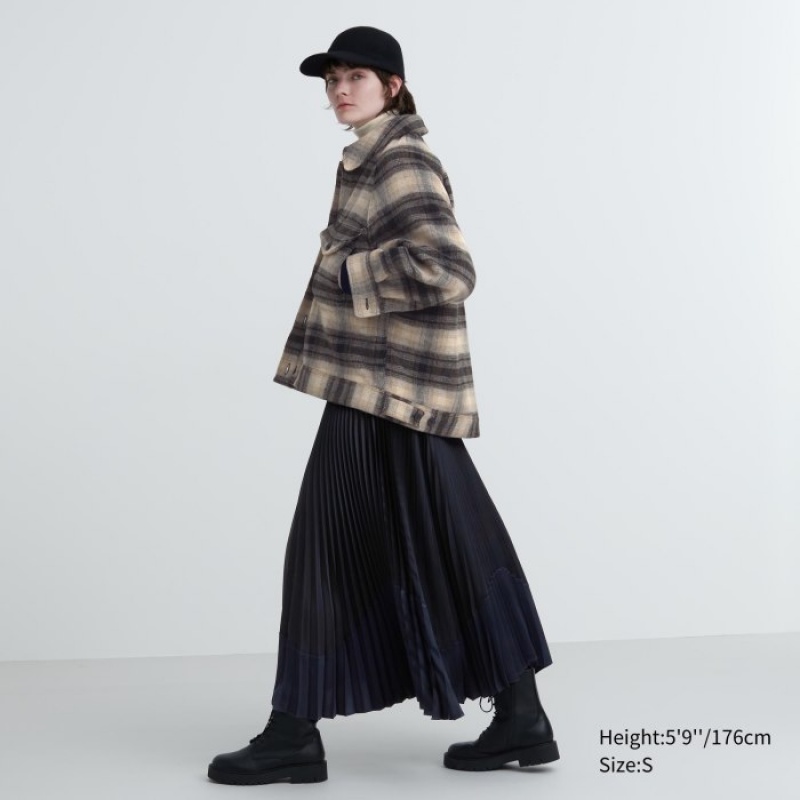 Uniqlo Oversized Checked Jacken Damen Grau | XZID-53269