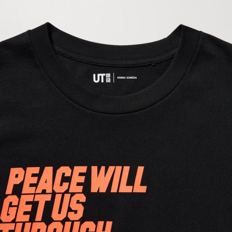 Uniqlo PEACE FOR ALL Kurzes-Sleeve Graphic (Shingo Kunieda) T-Shirt Damen Schwarz | GCOJ-20685