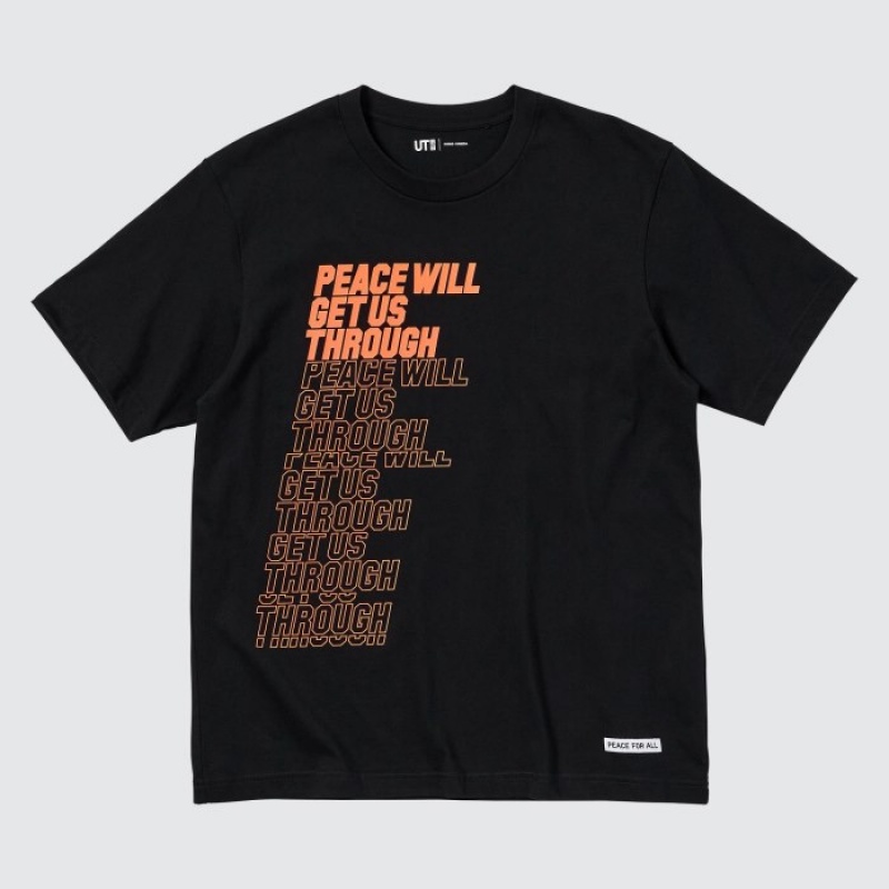 Uniqlo PEACE FOR ALL Kurzes-Sleeve Graphic (Shingo Kunieda) T-Shirt Damen Schwarz | GCOJ-20685