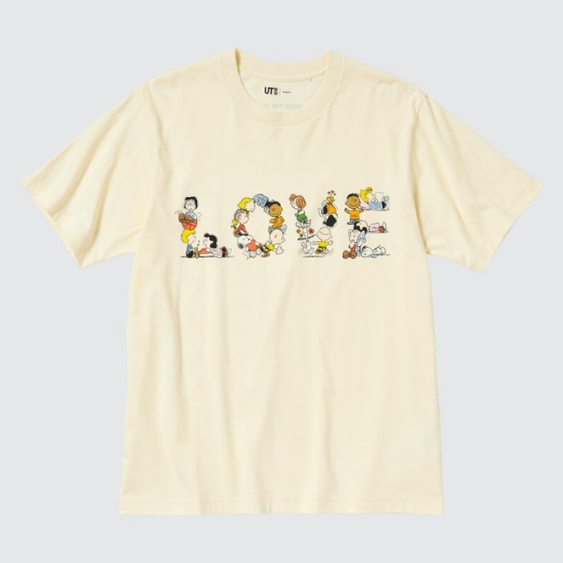 Uniqlo PEACE FOR ALL Kurzes-Sleeve Graphic (Peanuts) T-Shirt Damen Gelb | AVMK-41052