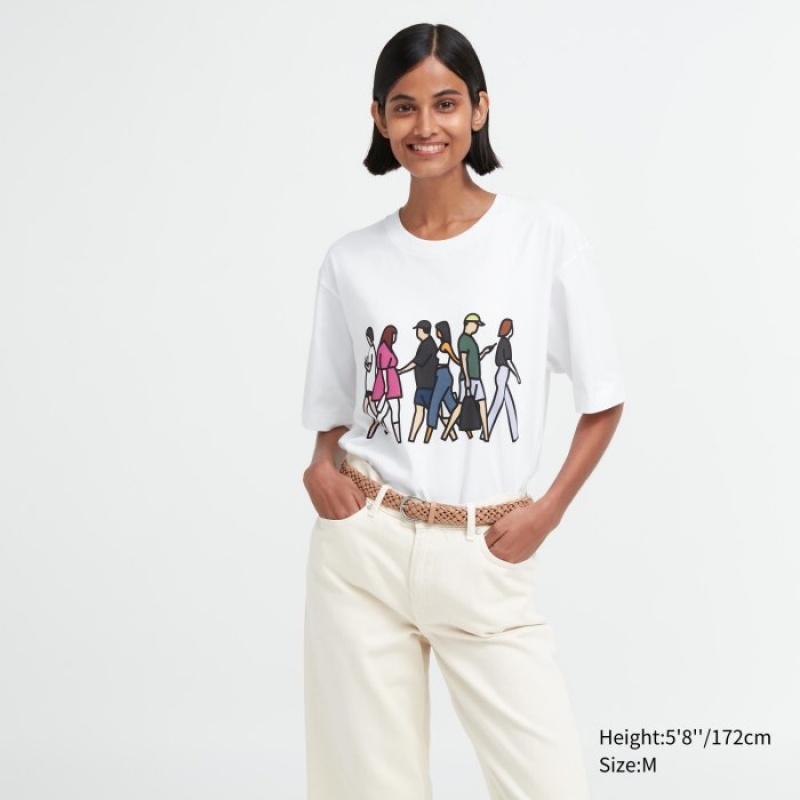 Uniqlo PEACE FOR ALL Kurzes-Sleeve Graphic (Julian Opie) T-Shirt Damen Weiß | NSVC-42081