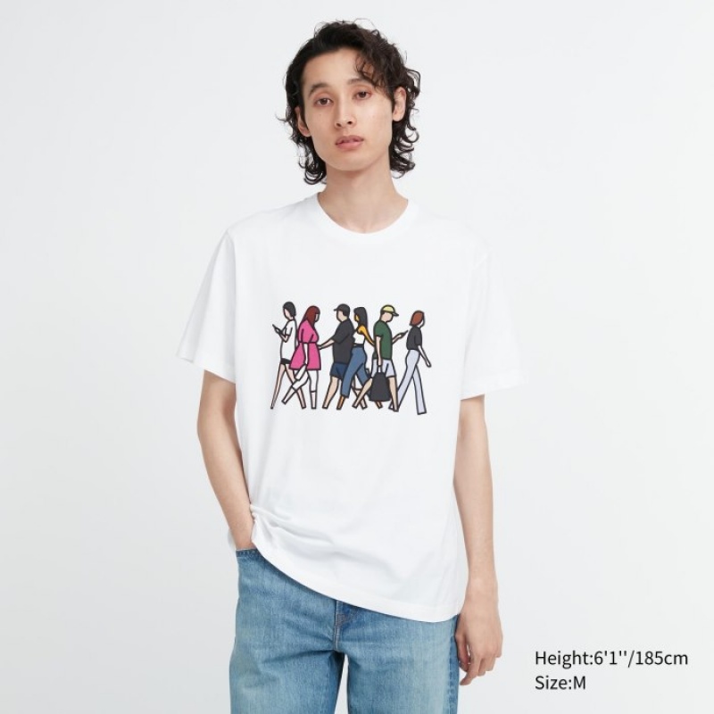 Uniqlo PEACE FOR ALL Kurzes-Sleeve Graphic (Julian Opie) T-Shirt Damen Weiß | NSVC-42081