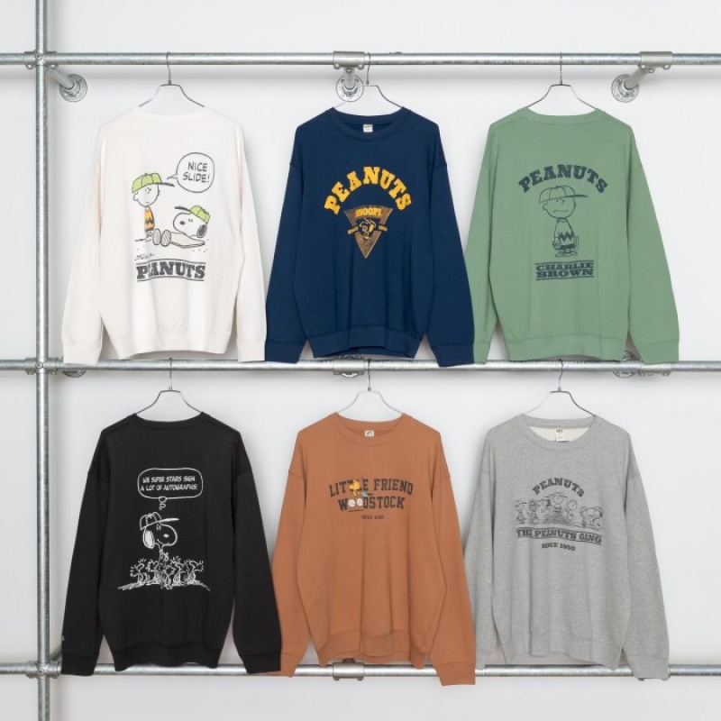 Uniqlo PEANUTS Charlie Brown's Baseball Team Long-Sleeve Sweatshirt Herren Dunkelgrau | ASOC-16408