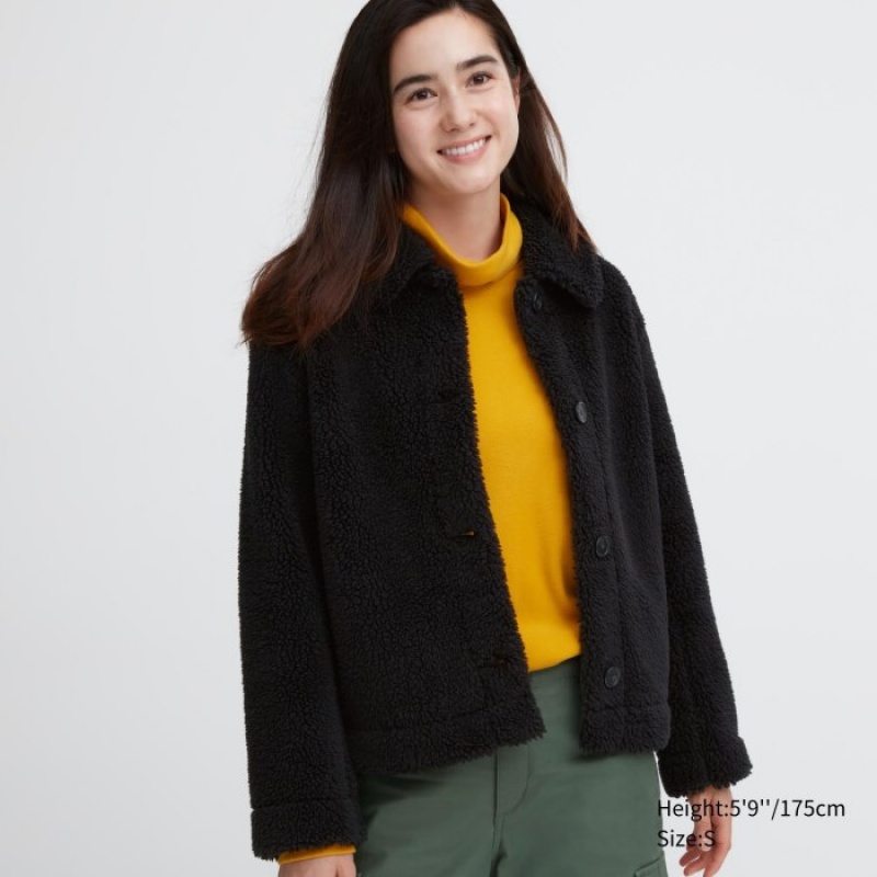 Uniqlo Pile-Gefütterte Fleece Jacken Damen Schwarz | QZVS-83492