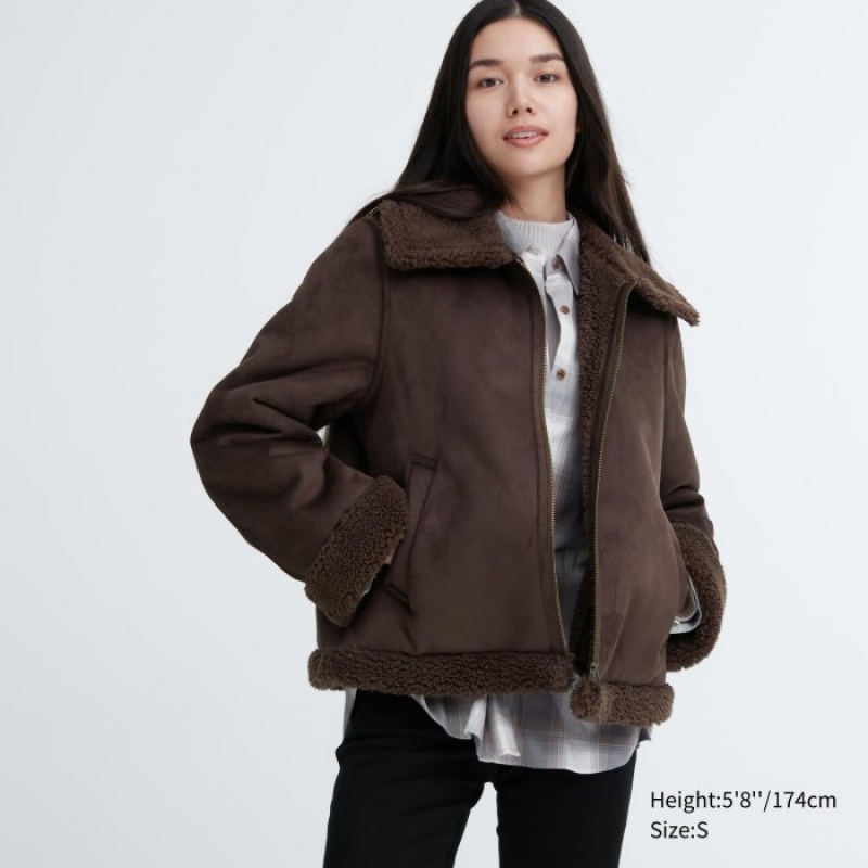 Uniqlo Pile-Gefütterte Jacket Fleecejacken Damen Dunkelbraun | PYNF-18652