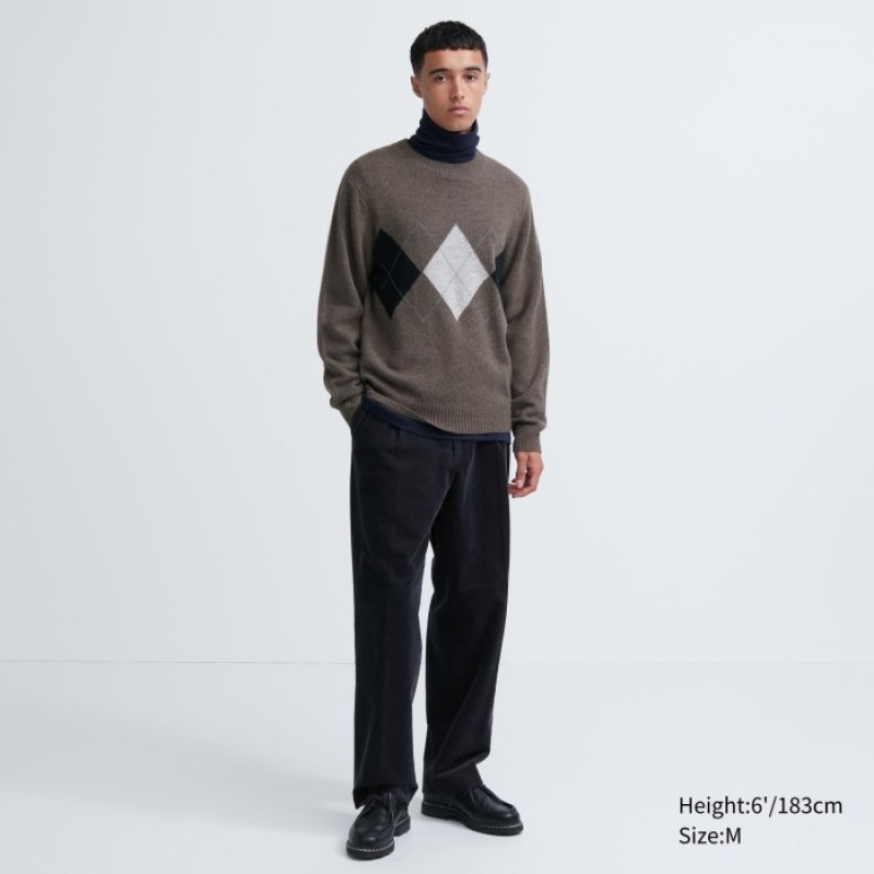 Uniqlo Premium Lambswool Crew Neck (Argyle) Pullover Herren Navy | OHLP-69035