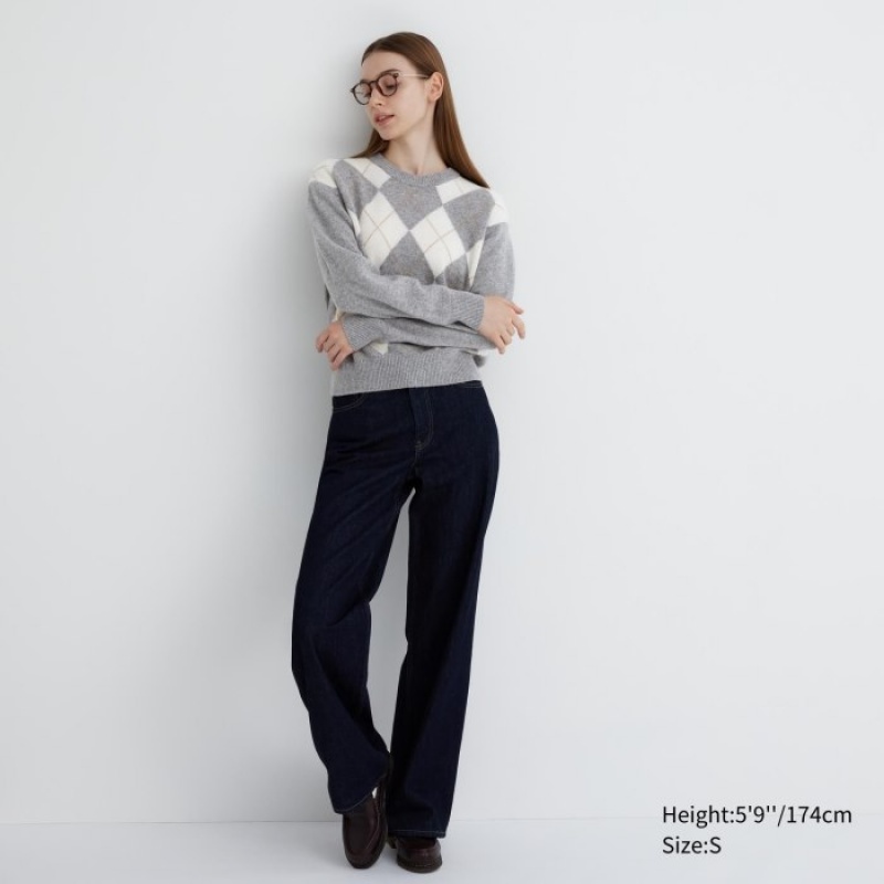 Uniqlo Premium Lambswool Long-Sleeve Crew Neck Pullover Damen Hellgrau | TAVE-15378