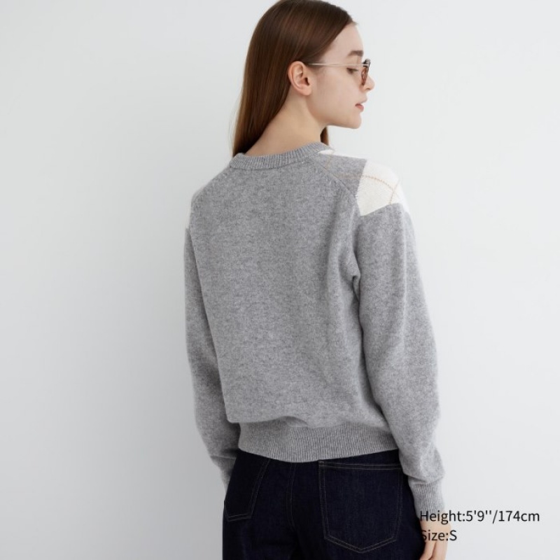 Uniqlo Premium Lambswool Long-Sleeve Crew Neck Pullover Damen Hellgrau | TAVE-15378