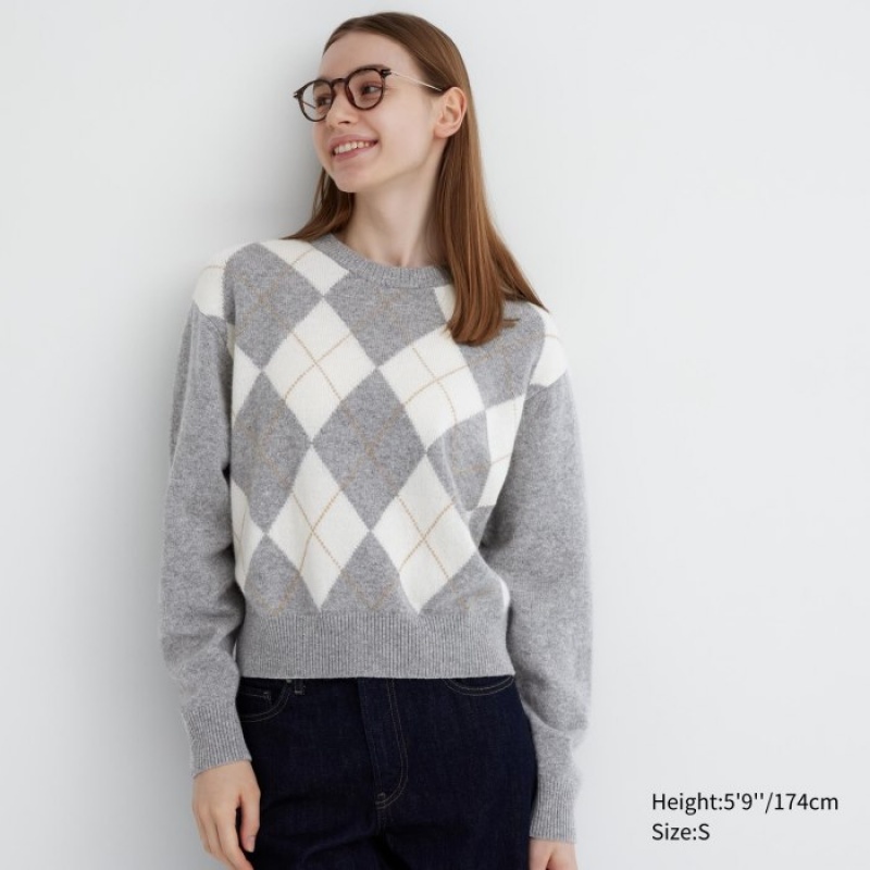 Uniqlo Premium Lambswool Long-Sleeve Crew Neck Pullover Damen Hellgrau | TAVE-15378