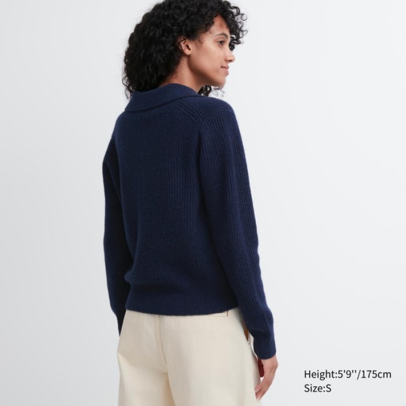 Uniqlo Premium Lambswool Long-Sleeve Polo Pullover Damen Weiß | EDYP-10294