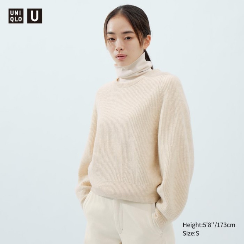 Uniqlo Premium Lambswool Volume Long-Sleeve Pullover Damen Weiß | LAIN-73490