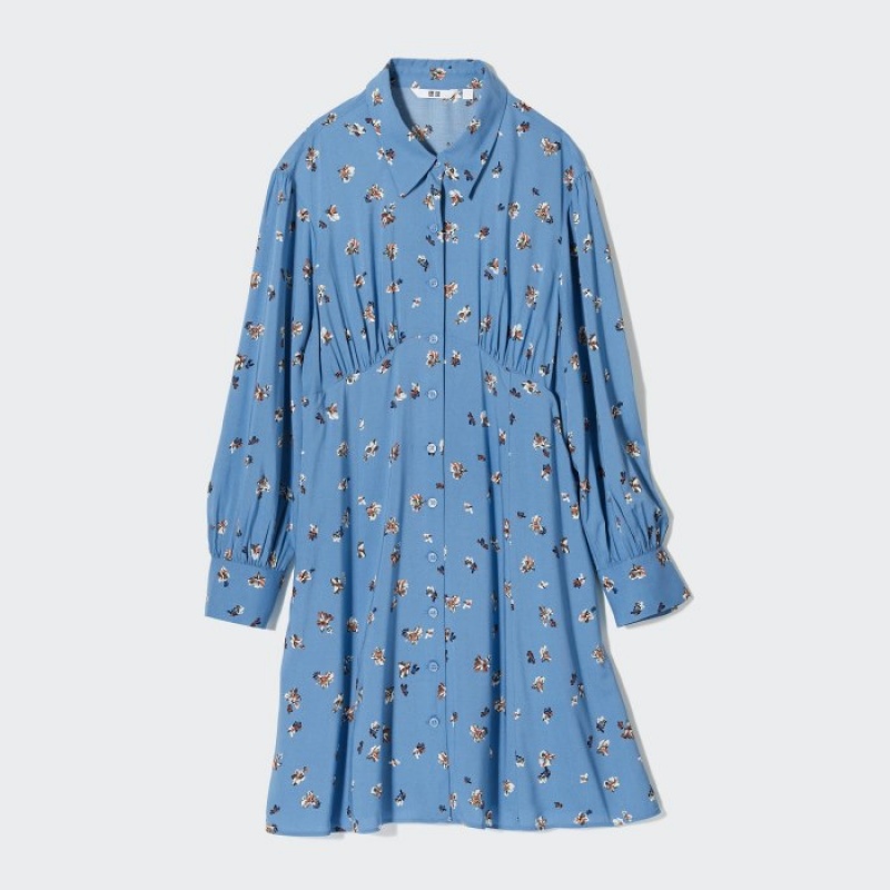 Uniqlo Printed V-Neck Long-Sleeve Mini Kleid Damen Gelb | WTAQ-97548