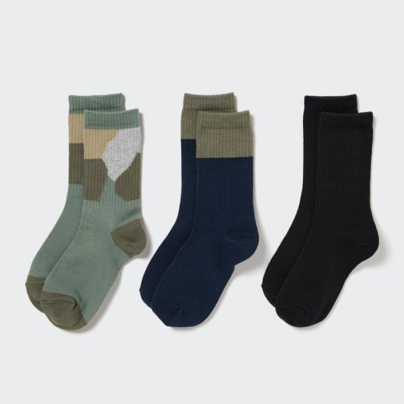 Uniqlo Regular 3 Pack Socken Kinder Olivgrün | KNGL-54307