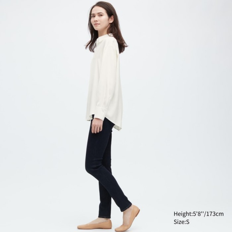 Uniqlo Satin Long-Sleeve Bluse Damen Beige | PYLB-14706