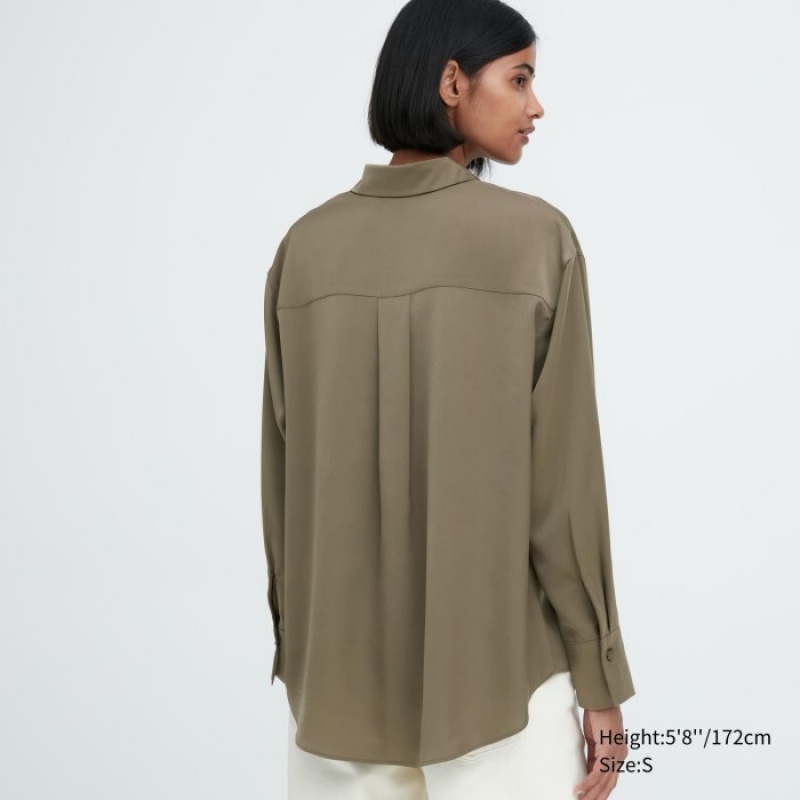 Uniqlo Satin Long-Sleeve Bluse Damen Beige | PYLB-14706