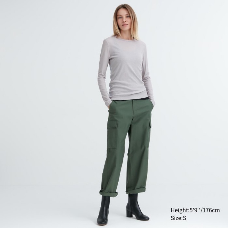 Uniqlo Sheer Jersey Crew Neck Long-Sleeve T-Shirt Damen Grün | MDCZ-65372