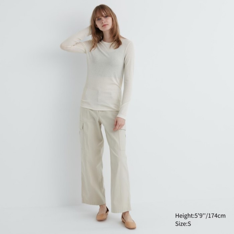 Uniqlo Sheer Jersey Crew Neck Long-Sleeve T-Shirt Damen Grün | MDCZ-65372