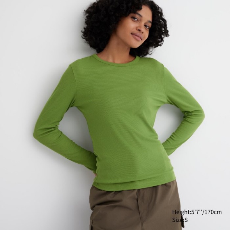 Uniqlo Sheer Jersey Crew Neck Long-Sleeve T-Shirt Damen Grün | MDCZ-65372