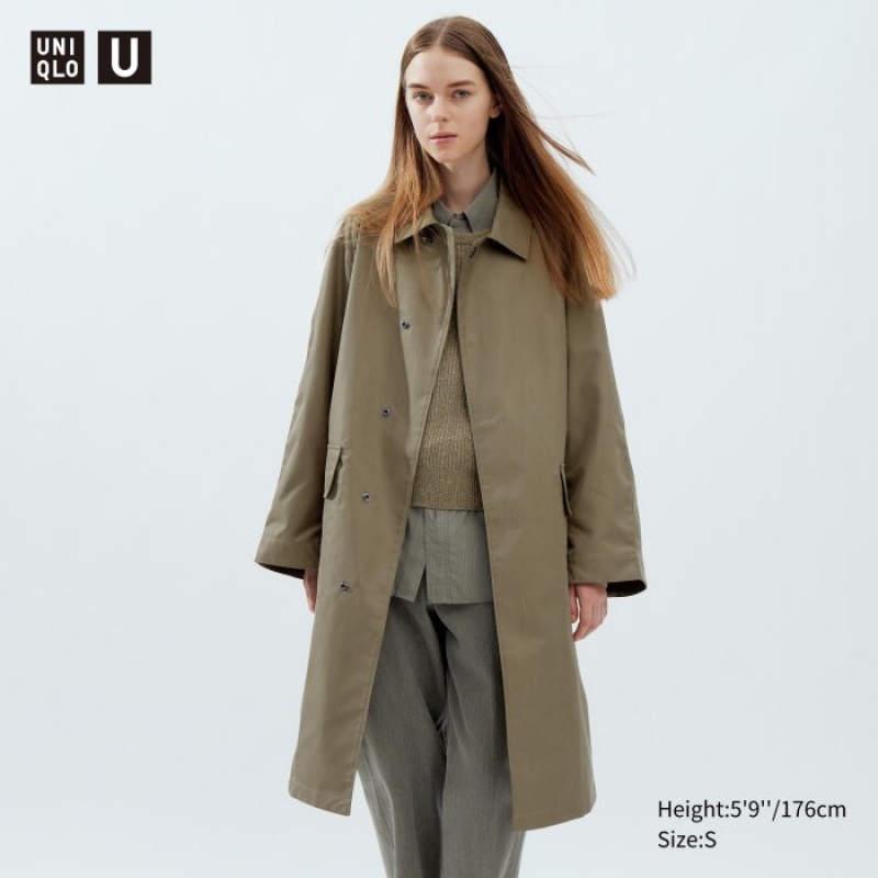 Uniqlo Single Breasted Mäntel Damen Khaki | MKFR-83517